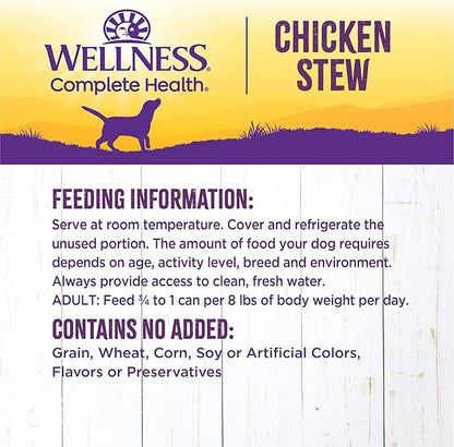 Wellness Complete Health Thick &amp; Chunky Natural Grain Free Canned Wet Dog Food, Chicken Stew, 12.5-Ounce Can (Pack of 12)