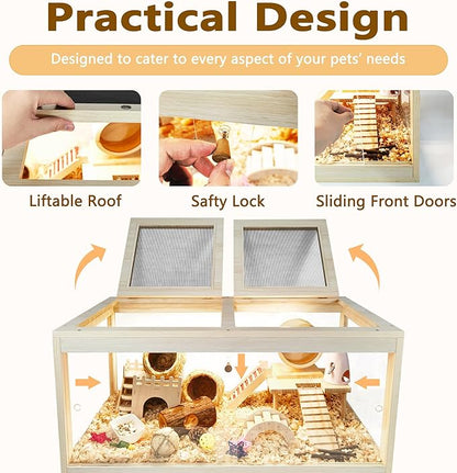 Prolee Hamster Cage Chewproof, Mice and Rat Habitat with Transparent Sides, Hamster House with Openable Mesh Top, Solid Built with Lock Design and Leg Stand, 40" Wide