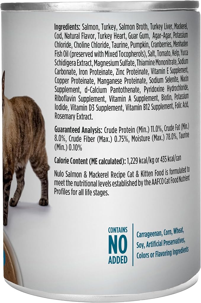 Nulo Salmon &amp; Mackerel Recipe Pate Wet Canned Cat Food, 12.5 Ounce (Pack of 12)