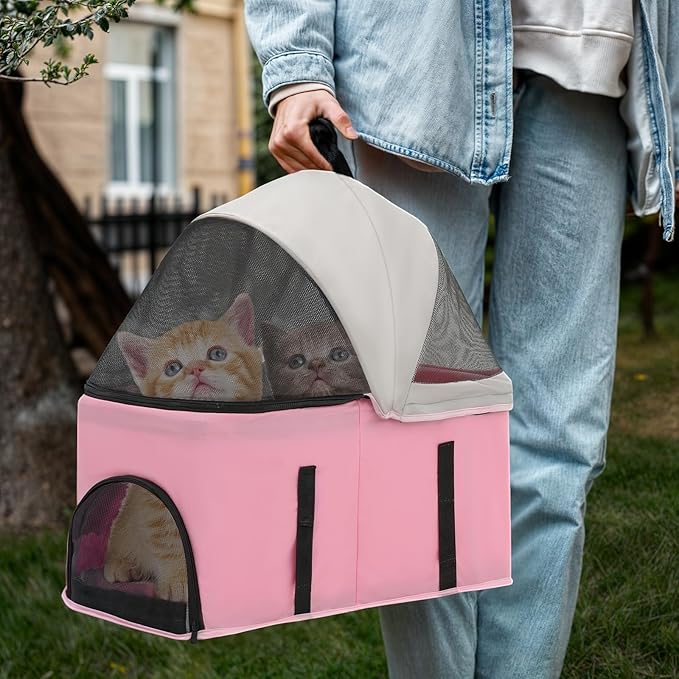 Magshion Foldable Pet Stroller, 3-in-1 Dog Travel Jogger with Detachable Carrier, Cup Holder, Storage Basket, Folding Carrier for Small/Medium Dogs &amp; Cats Up to 33 lbs, Pink