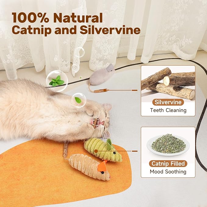 Potaroma Cat Toys: 3pcs Squeak Mice Interactive Catnip Silvervine Animals for Indoor Kittens - Dental Matatabi Cat Nip &amp; Chew Exercise Toy for All Breeds &amp; Species