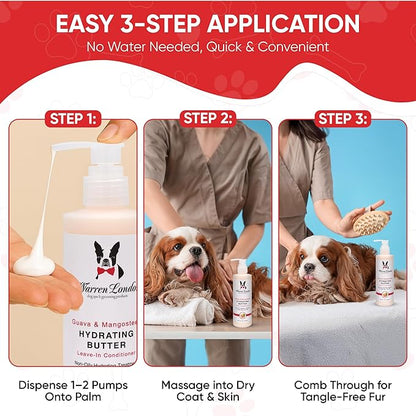 Warren London Hydrating Butter Leave in Pet Conditioner for Dogs | Lotion for Skin and Coat | Aloe Puppy &amp; Dog Conditioner for Hair Detangler, Dry Skin, &amp; Pet Fur Dandruff | Made in USA | Guava 8oz