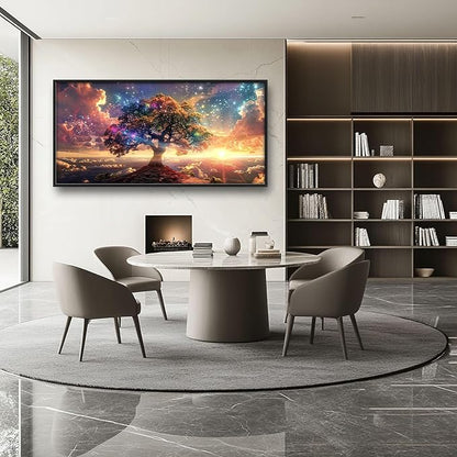 Tree Sunrise Large Wall Art Tree of Life Pictures Foggy Mountain Landscape Wall Starlight Nature Decor Canvas Print Painting Artwork for Bathroom Living Room Bedroom 60L" x 30W"