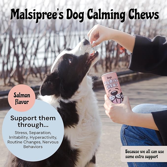 MalsiPree Calming Chews for Dogs - 145 pcs Salmon - Helps Regulate Mood - Anxiety Relief Treats - No Sedative Effect - Freeze Dried - with Passion Flower &amp; Melatonin