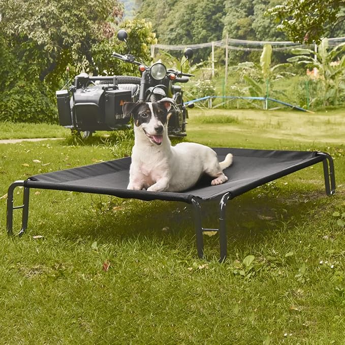 pettycare Outdoor Elevated Dog Bed Cot, Raised Dog Cots Beds, No Screws, Stable Frame &amp; Durable Supportive Teslin Recyclable Mesh, Breathable, Indoor and Outside Pet Beds, Fits up to 40 lbs