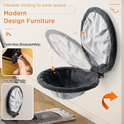Cat Hammock Wall Mounted, Foldable &amp; Stable Cat Beds- Breathable Cats Wall Shelves for Sleeping, Playing, Climbing, and Lounging - Maximum Hold Up to 30lb（Gray,Faux Rabbit Fur）