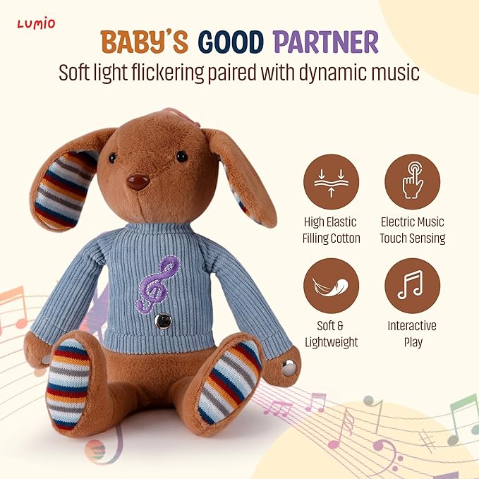 Lumio Musical Stuffed Animal Plush Toy with Lights &amp; Sounds - Cute Interactive Toy for Newborns, and 3 6 12 to 48 Months (Puppy)