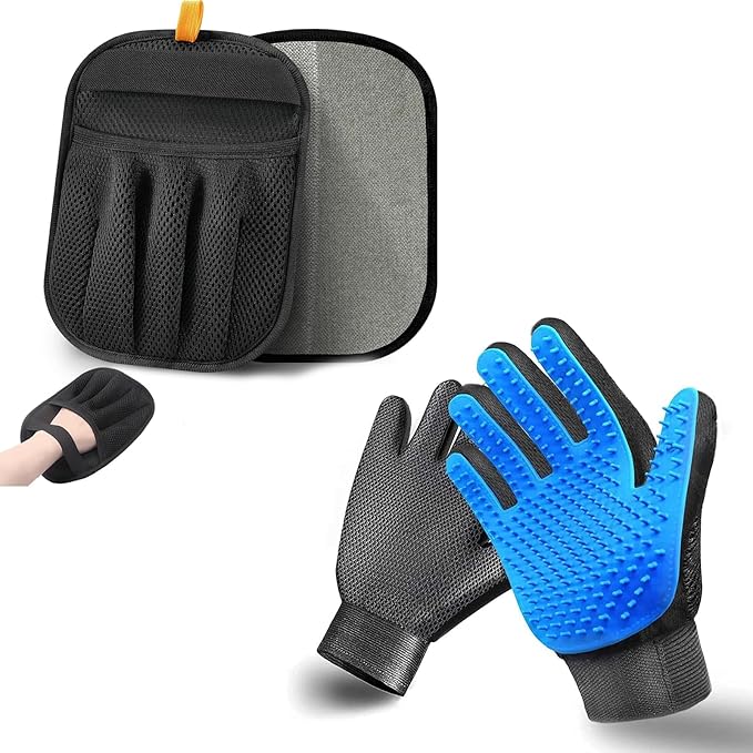 2-in-1 Pet Grooming Glove &amp; Fabric Hair Remover - Reusabie, Silicone Massage Bristles,Static Adhesion for Quiuck Shedding Control,Safe for Dogs &amp; Cats（Big）