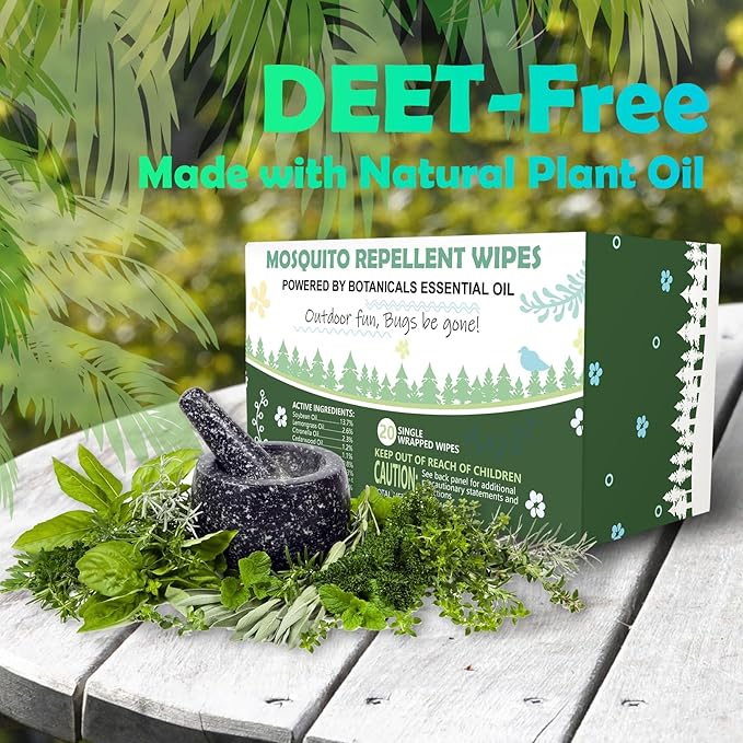Natural Mosquito Repellent Wipes, DEET Free Insect &amp; Bug Repellent Wipes, Easy to Use, Long Lasting, Travel Sized