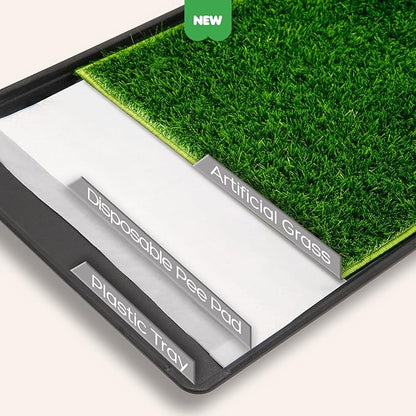 Dog Grass Pad with Tray, 23×16in Small Litter Box, 2×Grass Pad for Dogs Potty Washable, Thick Soft Odor-Free Hemmed Dog Pee Grass, Indoor Puppy Potty Training Balcony (Without Grid)