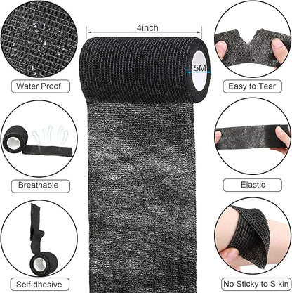 Treela 36 Pcs Self Adherent Bandage 4" X 5 Yard Wrap Breathable Cohesive Bandage Elastic Adhesive Tape for Stretch Athletic Sports Wrist Ankle(Black)