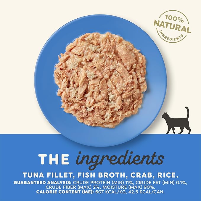Applaws Natural Wet Cat Food in Broth, Limited Ingredient Canned Wet Cat Food, No Additives, Made with Natural Ingredients, Tuna Fillet &amp; Crab in Broth (24 x 2.47oz Cans)