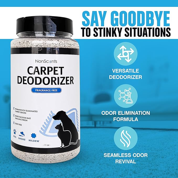 NonScents Carpet &amp; Rug Odor Eliminator - Safe &amp; Fragrance-Free Pet Carpet Deodorizer - Cat and Dog Smell Neutralizer - Removes Pet Urine Odors - Fresh Scent Powder in Pet Areas at Home