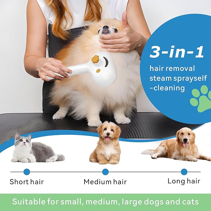 4-in-1 Pet Steam Brush for Dog &amp; cat brush for shedding，Spray Hair Removal Comb with Waterless Shampoo–Self-Cleaning Pet Grooming Tool for Shedding, Anti-Static &amp; Skin-Friendly Design