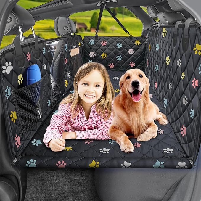 URPOWER Back Seat Extender for Dogs - Hard Bottom Dog Car Seat Cover Holds 400 lbs, Waterproof Dog Hammock Dogs Bed for Cars, SUVs &amp; Small Trucks, Pet Backseat Protector with Mesh Window &amp; Large Space