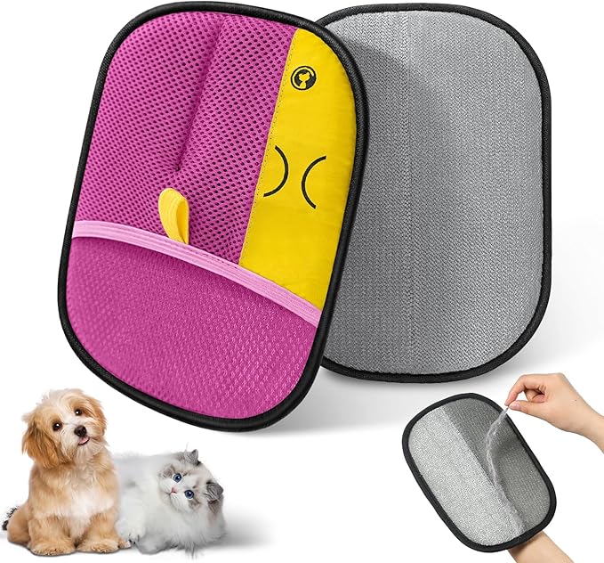 Reusable Pet Hair Remover Gloves – Electrostatic Lint &amp; Fur Removal, Machine Washable Cleaning Gloves for Furniture, Clothes &amp; Car (Pink)