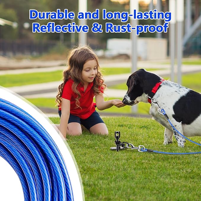 Heavy Duty Dog Tie Out Cable and Stake,30FT Rust Proof Dog Tether Leads for Yard,360°Swivel Spiral Dogs Stake&amp;Chain Up to 200 lbs, Ground Anchor for Outdoor Beach Camping