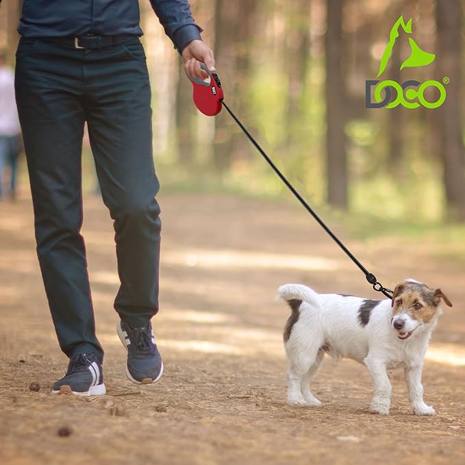 DOCO Retractable Dog Leash for Large Dogs (Length - 16’, Weight - Upto 110lb) Reflective Tape Lead with Stop and Lock Control, Tangle Free 360° Swivel Snap &amp; Anti-Slip Grip (Black, Large)