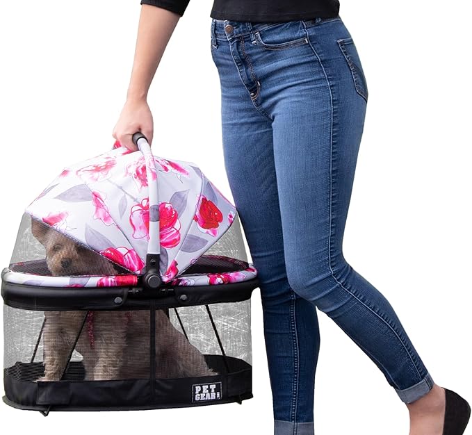Pet Gear No-Zip View 360 Pet Safety Carrier &amp; Car Seat for Small Dogs &amp; Cats Push Button Entry,Available in 7 Colors,View 360 20-inch, Blossom