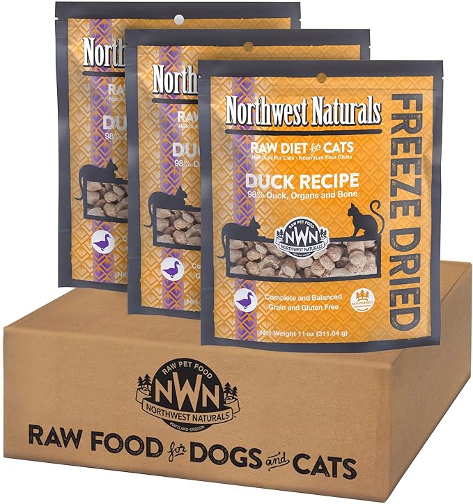 Northwest Naturals Freeze-Dried Duck Cat &amp; Kitten Food – Bite-Sized Nibbles – Healthy, Limited, Human-Grade Ingredients, All-Natural, High-Protein – Complete &amp; Balanced, Grain-Free – 11 oz (Pack of 3)