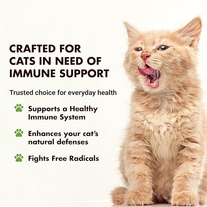 Immune Support for Cats – Daily Formula with Inulin, Beta-Glucan, Vitamin E, Omega-3s, Fermented Yeast &amp; More! - Made for Picky Eaters