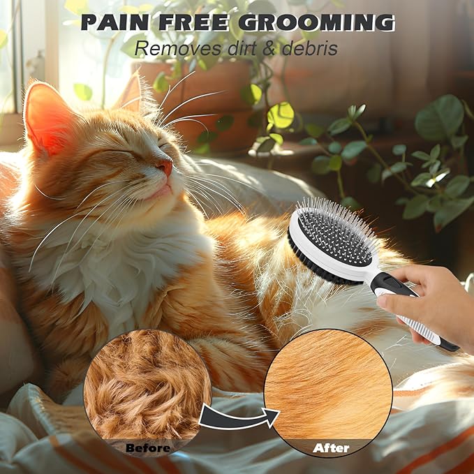 2PCS Pet Grooming Tools - Double-Sided Brush for Shedding and Bathing, Suitable for Short/Long Haired Dogs Cats and Horses, Deshedding Dog Brush, Mane &amp; Tail Combs for Horses - Pet Supplies (White)