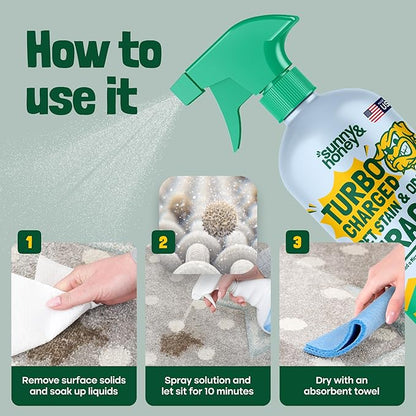 Sunny &amp; Honey Enzyme Carpet Cleaner Spray - 32 Fl Oz, Spring Mint - Pet Urine Remover &amp; Odor Eliminator - Stain Remover