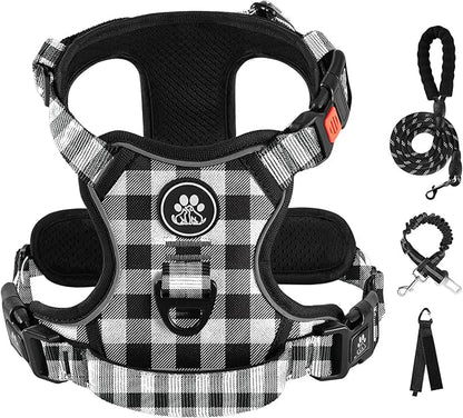 IVY&amp;LANE No Pull Dog Harness with Leash Set, Reflective No Choke Pet Vest,Adjustable Oxford Dog Vest Harness with Easy Control Handle for Small Dogs (Checkered Black,S)