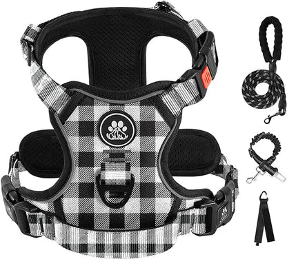 IVY&amp;LANE No Pull Dog Harness with Leash Set, Reflective No Choke Pet Vest,Adjustable Oxford Dog Vest Harness with Easy Control Handle for Large Dogs (Checkered Black,XL)