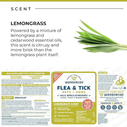 Wondercide - Flea, Tick &amp; Mosquito Spray for Pets and Home with Natural Essential Oils - Killer, Control, Prevention, Treatment - Lemongrass 16 oz