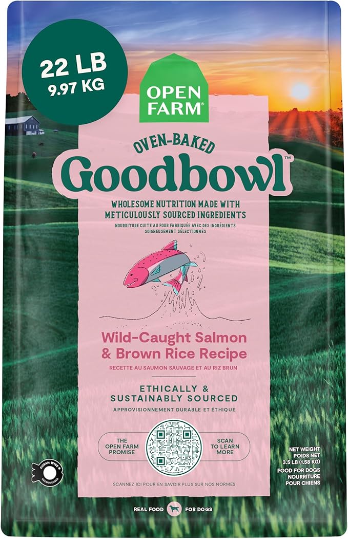 Open Farm Goodbowl, Oven-Baked Small Batch Dry Dog Food - Wild Caught Salmon &amp; Brown Rice Recipe, Includes Non-GMO Produce &amp; Grains, 22lb Bag (352oz Bag)