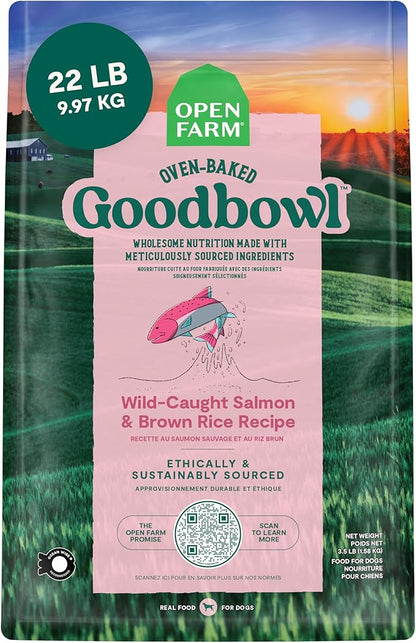Open Farm Goodbowl, Oven-Baked Small Batch Dry Dog Food - Wild Caught Salmon &amp; Brown Rice Recipe, Includes Non-GMO Produce &amp; Grains, 22lb Bag (352oz Bag)