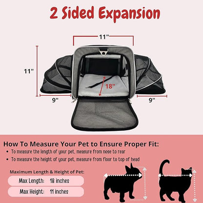 Airline Approved Expandable Premium Pet Carrier on Wheels- Two Sided Expandable Rolling Carrier- Designed for Dogs &amp; Cats- Extra Spacious Soft Lined Carrier! (Grey)