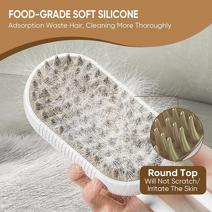 4-in-1 Cat Steam Brush for shedding – Self-Cleaning Comb for Long and Short Hair Cats and Dogs, Steam Pet Brush for Hair Removal, Vibrating Message, Grooming &amp; Relaxation (White)