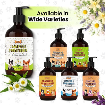 POM Pets 2-in-1 Organic Dog Shampoo &amp; Conditioner – Itchy Skin Relief, Dog Deshedding, Detangles Fur, Cat Shampoo, Paw Cleaner for Dogs, Natural Coat Defense Formula
