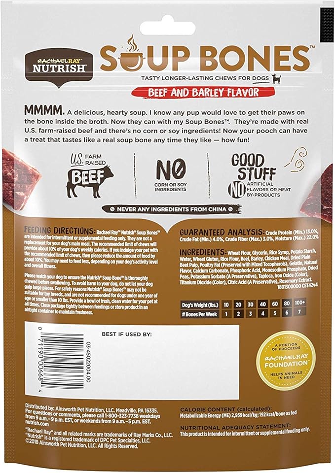 Rachael Ray Nutrish Dog Chews Soup Bones With Real Beef &amp; Barley, 24 Dog Treats