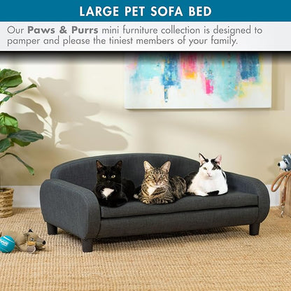 Paws &amp; Purrs Multi-Cat Sofa Bed – 41.5″ Wide Elevated Pet Couch with 3″ Foam Mattress, Removable Machine-Washable Cover – Stylish Indoor Pet Furniture for Two or More Cats and Dogs, Gray