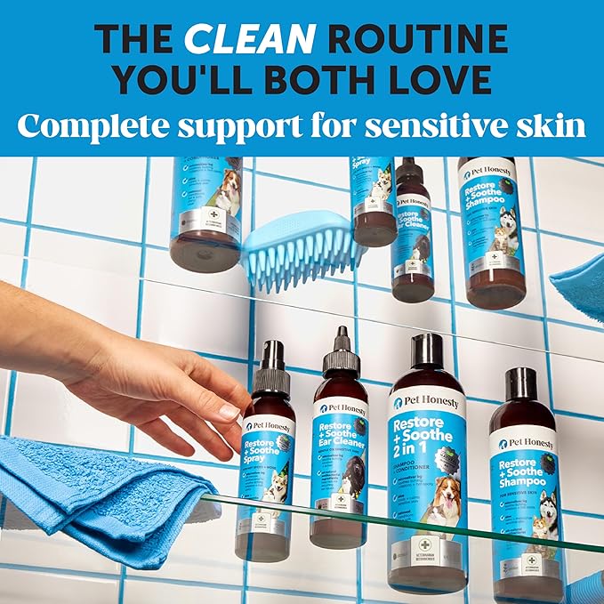 Restore + Soothe 2 in 1 Shampoo + Conditioner for Sensitive Skin for Dogs &amp; Cats - Dog Skin and Coat Supplement - Soothes Itching, Irritation and Hot Spots (Coconut) - 16oz