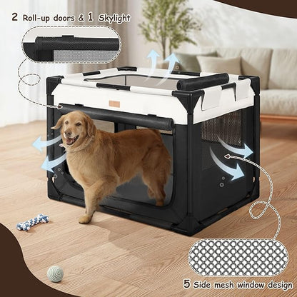 Dog Crate - Soft Pet Kennel for Dogs/Cats, 3-Door Breathable Travel Cage with Mesh Window, Portable Dog Kennel for Indoor &amp; Outdoor，Black-M