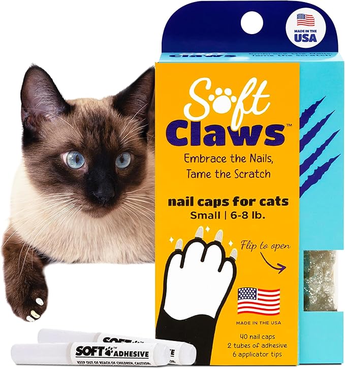 Soft Claws Cat Nail Caps for Small Cats–(40 Caps, Silver Sparkle)-Made in USA-Veterinarian-Developed, Non-Toxic| Protects Furniture &amp; Skin-Easy to Apply, Long-Lasting Anti-Scratch Soft Cat Claw Covers