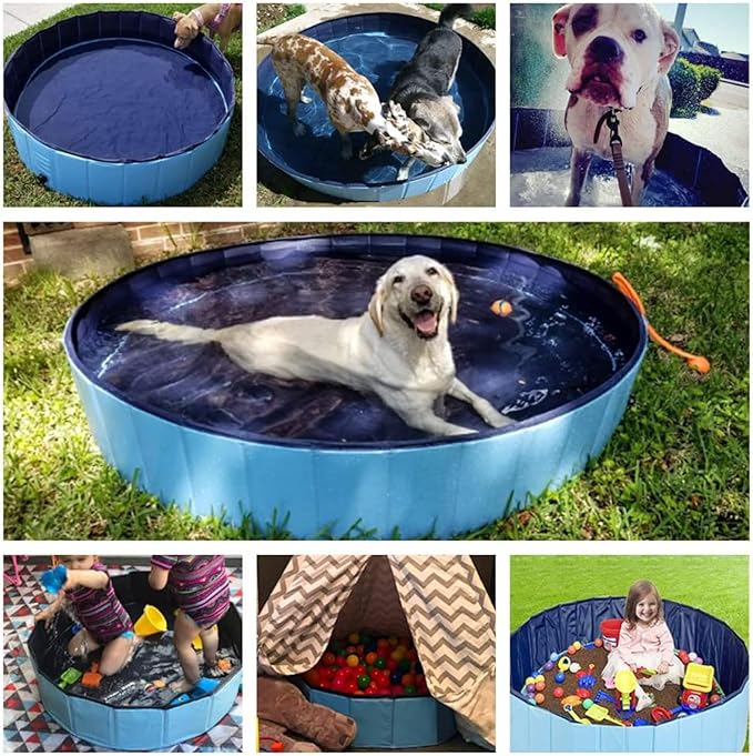 Jasonwell Foldable Dog Pool Collapsible Hard Plastic Swimming Pool Portable Kiddie &amp; Pet Pool Doggie Wading Bath Tub for Puppy Small Medium Large Dogs Cats and Kids 63"
