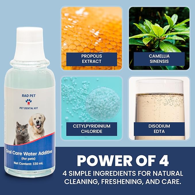 Rad Health Water Additive – Dog Dental Water Additive for Fresh Breath, Plaque &amp; Tartar Control, Easy Mouthwash for Dogs &amp; Cats, 330ml Formula Supports Daily Oral Hygiene, No Brushing Needed