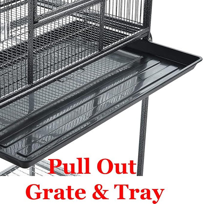 Large Double Birdhouse Treehouse Bird Flight Center Divider Cage with Side Breeding Nest Doors Removable Rolling Stand