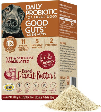 Fidobiotics Good Guts for Big Mutts Probiotic for Dogs, 12 Billion CFUs, 11 Strains, 5 Digestive Enzymes, 2 Prebiotics, Digestive Gut Health for Dogs, Adult &amp; Puppy Probiotics Supplements (20 Days)