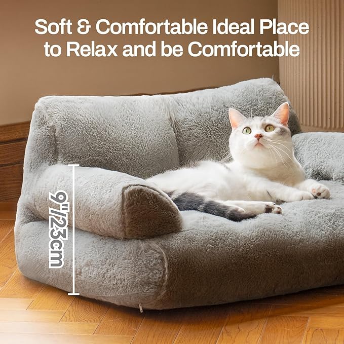 MEWOOFUN Cat Bed for Indoor Cats, Washable Dog Beds for Small Dogs &amp; Cats with Removable Cover, Fluffy Cat Couch with Non-Slip Bottom (Grey, 26.0" L X 19.0" W X 13.0" Th)