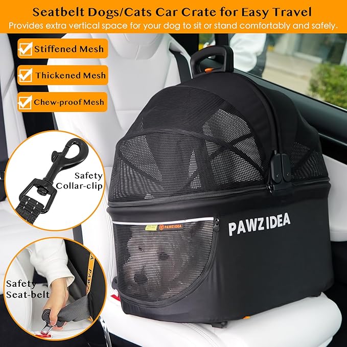 PAWZIDEA Pet Stroller 4 in 1, Dog Strollers for Small/Medium Dogs/Cats with Detachable Carrier NO-Zip Canopy, Seatbelt Puppy Car Seat Combo, Foldable &amp; Lightweight Jogger Cat Strollers, Storage Basket