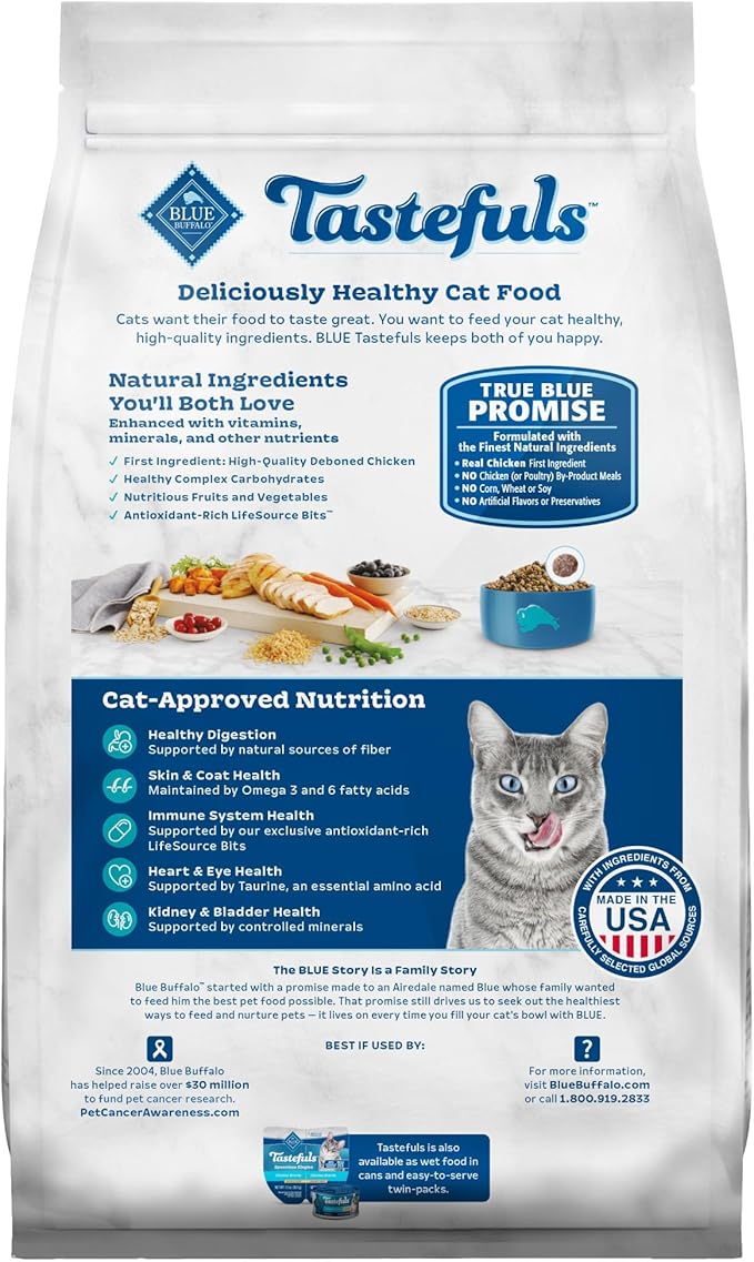Blue Buffalo Blue Tastefuls Natural Adult Indoor Cat Chicken &amp; Brown Rice Recipe Food for Cats 10 lb