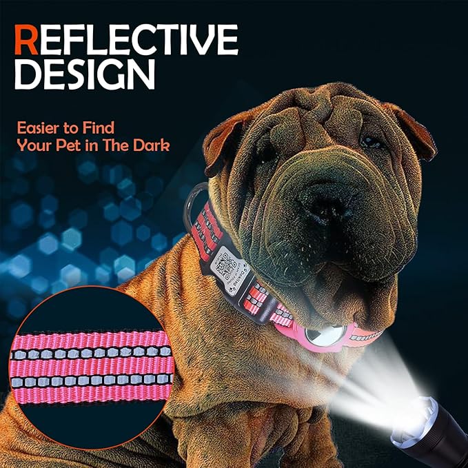 Reflective Dog Collar with Apple AirTag Holder &amp; QR Code Pet ID Tag,Soft Nylon Adjustable Dog Tracker Collar with Safety Lock for Small Dogs (Rose Red, S)