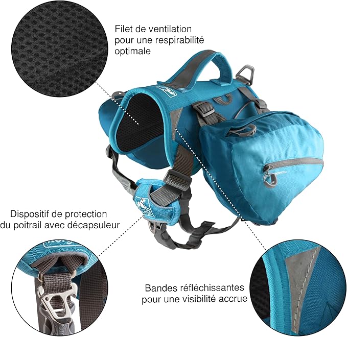 Kurgo Dog Saddlebag Backpack, Back Pack Dog Harness, Hiking Pack for Dogs, Packs for Pets to Wear, Camping &amp; Travel Vest Harness, Reflective, Lightweight, Baxter Pack, for Medium &amp; Large Pets