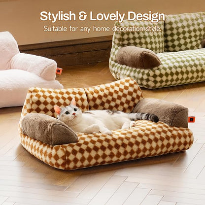 MEWOOFUN Cat Bed for Indoor Cats, Washable Dog Beds for Small Medium Dogs &amp; Cats, Fluffy Cat Couch with Non-Slip Bottom, 26×19×13 Inch (Brown, 26.0" L x 19.0" W x 13.0" Th)